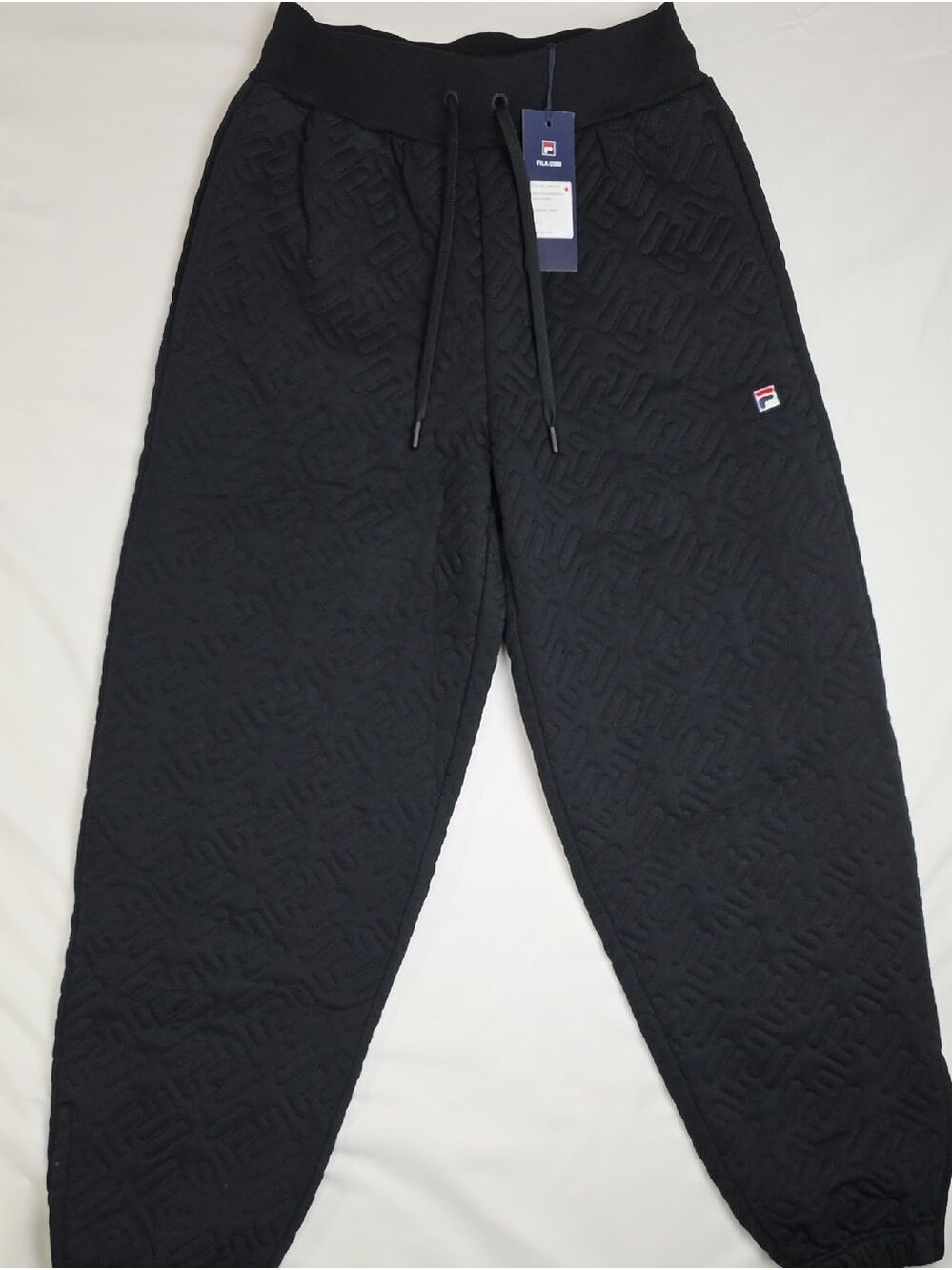 FILA Black Quilted Sweatpants with Logo Size Small Heavy duty
